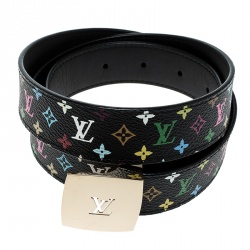 مملوكة مسبقًا Louis Vuitton Black Multicolor Monogram Canvas LV Cut Belt 90cm