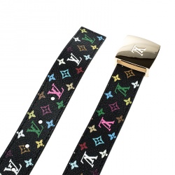مملوكة مسبقًا Louis Vuitton Black Multicolor Monogram Canvas LV Cut Belt 90cm