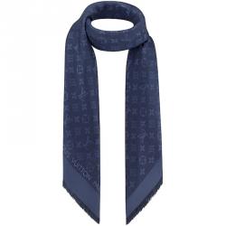 Pre Owned Louis Vuitton Night Blue Monogram Wool and Silk Shawl