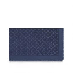 Pre Owned Louis Vuitton Night Blue Monogram Wool and Silk Shawl