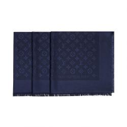 Pre Owned Louis Vuitton Night Blue Monogram Wool and Silk Shawl