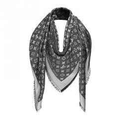 Louis Vuitton Black & Beige Monogram Wool & Silk Shawl Louis