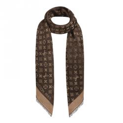 Louis Vuitton Monogram Shine Shawl Brown Silk