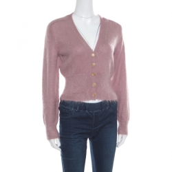 Louis Vuitton Dusty Pink Mohair Rib Knit Tapered Waist Sweater XS
