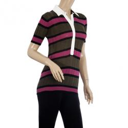 Pre Owned Louis Vuitton Striped Polo Top S