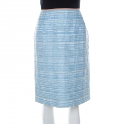 Louis Vuitton Blue Lurex Insert Tweed Pencil Skirt S