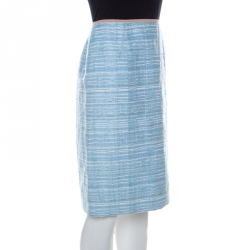 Louis Vuitton Blue Lurex Insert Tweed Pencil Skirt S