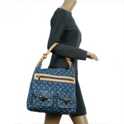 Pre Owned Louis Vuitton Blue Denim Monogram Baggy GM