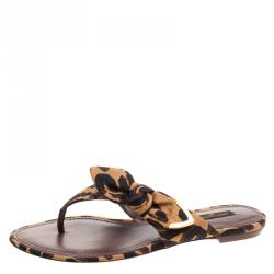Pre Owned Louis Vuitton Brown Leopard Print Flat Thong Sandals Size 38.5