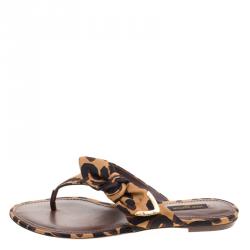 Pre Owned Louis Vuitton Brown Leopard Print Flat Thong Sandals Size 38.5