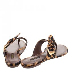 Pre Owned Louis Vuitton Brown Leopard Print Flat Thong Sandals Size 38.5