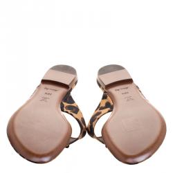 Pre Owned Louis Vuitton Brown Leopard Print Flat Thong Sandals Size 38.5
