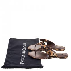Pre Owned Louis Vuitton Brown Leopard Print Flat Thong Sandals Size 38.5