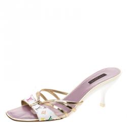 Pre Owned حذاء سلايدز لوي فيتون شرائط جلد وكانفاس مونوغرامي متعدد الألوان مقاس 40