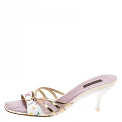 Pre Owned حذاء سلايدز لوي فيتون شرائط جلد وكانفاس مونوغرامي متعدد الألوان مقاس 40