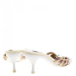 Pre Owned حذاء سلايدز لوي فيتون شرائط جلد وكانفاس مونوغرامي متعدد الألوان مقاس 40