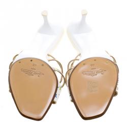 Pre Owned حذاء سلايدز لوي فيتون شرائط جلد وكانفاس مونوغرامي متعدد الألوان مقاس 40