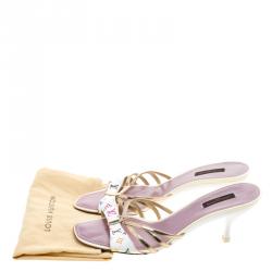 Pre Owned حذاء سلايدز لوي فيتون شرائط جلد وكانفاس مونوغرامي متعدد الألوان مقاس 40