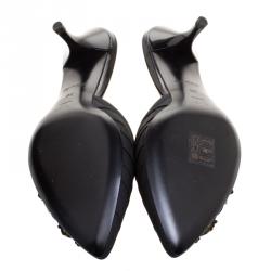 Pre Owned Louis Vuitton Black Silk Floral Crystal Embellished Pointed Toe Mules Size 36