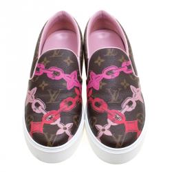 Louis Vuitton Brown Monogram Canvas Chain Print Harbor Slip on Sneakers Size 41