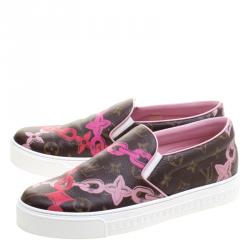 Louis Vuitton Brown Monogram Canvas Chain Print Harbor Slip on Sneakers Size 41