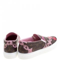 Louis Vuitton Brown Monogram Canvas Chain Print Harbor Slip on Sneakers Size 41