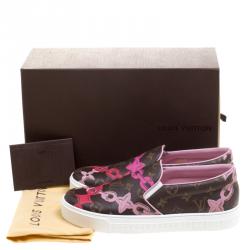 Louis Vuitton Brown Monogram Canvas Chain Print Harbor Slip on Sneakers Size 41