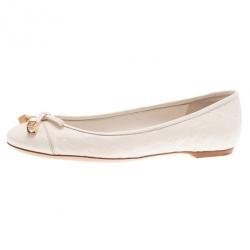 Pre Owned Louis Vuitton White Monogram Cap Toe Ballet Flats Size 38