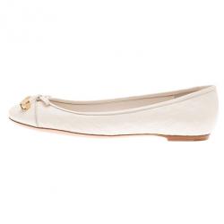 Pre Owned Louis Vuitton White Monogram Cap Toe Ballet Flats Size 38