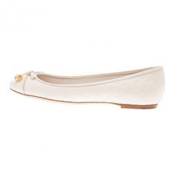 Pre Owned Louis Vuitton White Monogram Cap Toe Ballet Flats Size 38