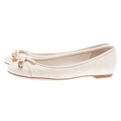 Pre Owned Louis Vuitton White Monogram Cap Toe Ballet Flats Size 38