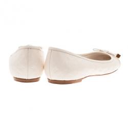 Pre Owned Louis Vuitton White Monogram Cap Toe Ballet Flats Size 38