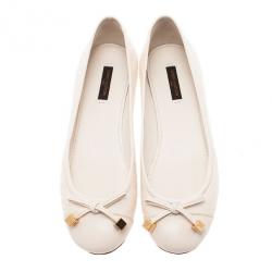 Pre Owned Louis Vuitton White Monogram Cap Toe Ballet Flats Size 38