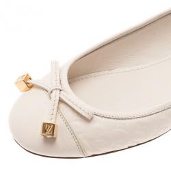 Pre Owned Louis Vuitton White Monogram Cap Toe Ballet Flats Size 38