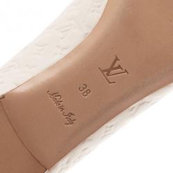 Pre Owned Louis Vuitton White Monogram Cap Toe Ballet Flats Size 38