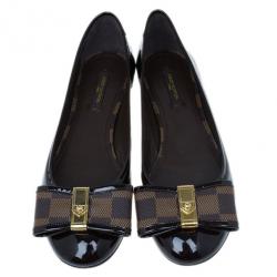 Pre Owned Louis Vuitton Damier Ebene Patent Valentine Ballet Flats Size 38
