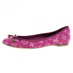 Pre Owned Louis Vuitton Pink Monogram Denim Formentera Ballet Flats Size 37.5