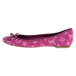 Pre Owned Louis Vuitton Pink Monogram Denim Formentera Ballet Flats Size 37.5