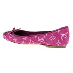 Pre Owned Louis Vuitton Pink Monogram Denim Formentera Ballet Flats Size 37.5