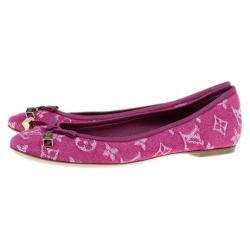 Pre Owned Louis Vuitton Pink Monogram Denim Formentera Ballet Flats Size 37.5