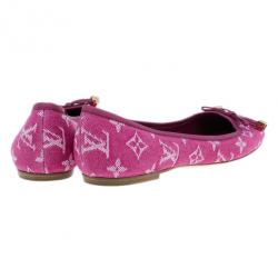Pre Owned Louis Vuitton Pink Monogram Denim Formentera Ballet Flats Size 37.5