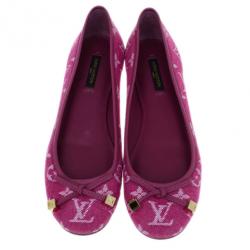Pre Owned Louis Vuitton Pink Monogram Denim Formentera Ballet Flats Size 37.5
