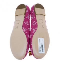 Pre Owned Louis Vuitton Pink Monogram Denim Formentera Ballet Flats Size 37.5