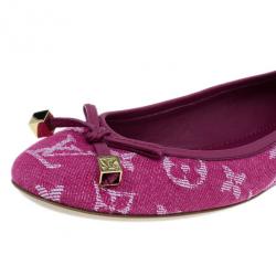 Pre Owned Louis Vuitton Pink Monogram Denim Formentera Ballet Flats Size 37.5