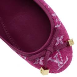 Pre Owned Louis Vuitton Pink Monogram Denim Formentera Ballet Flats Size 37.5