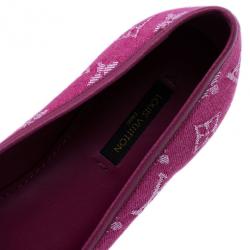 Pre Owned Louis Vuitton Pink Monogram Denim Formentera Ballet Flats Size 37.5