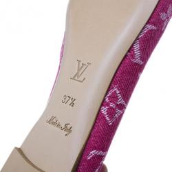 Pre Owned Louis Vuitton Pink Monogram Denim Formentera Ballet Flats Size 37.5
