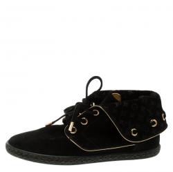 Louis Vuitton Black Suede Monogram Collar Espadrille Sneakers Size 37