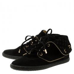 Louis Vuitton Black Suede Monogram Collar Espadrille Sneakers Size 37