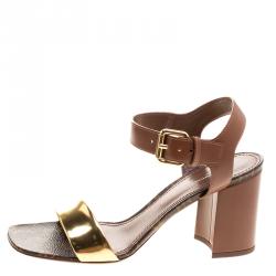 Pre Owned صندل لوي فيتون بلوم ذهبي جلد وكانفاس مونوغرامي ذهبي مقاس 38.5